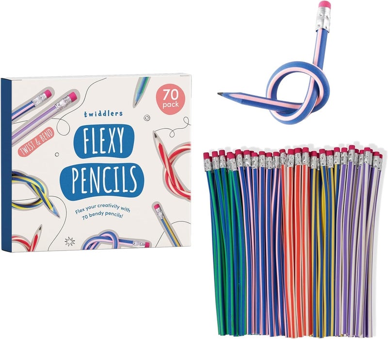 THE TWIDDLERS 70 Fun Novelty Bendy Flexible Pencils - Goodie Bag Filler, Birthday Party Toys, Classroom Gifts Party Favors for Boys & Girls - Image 2